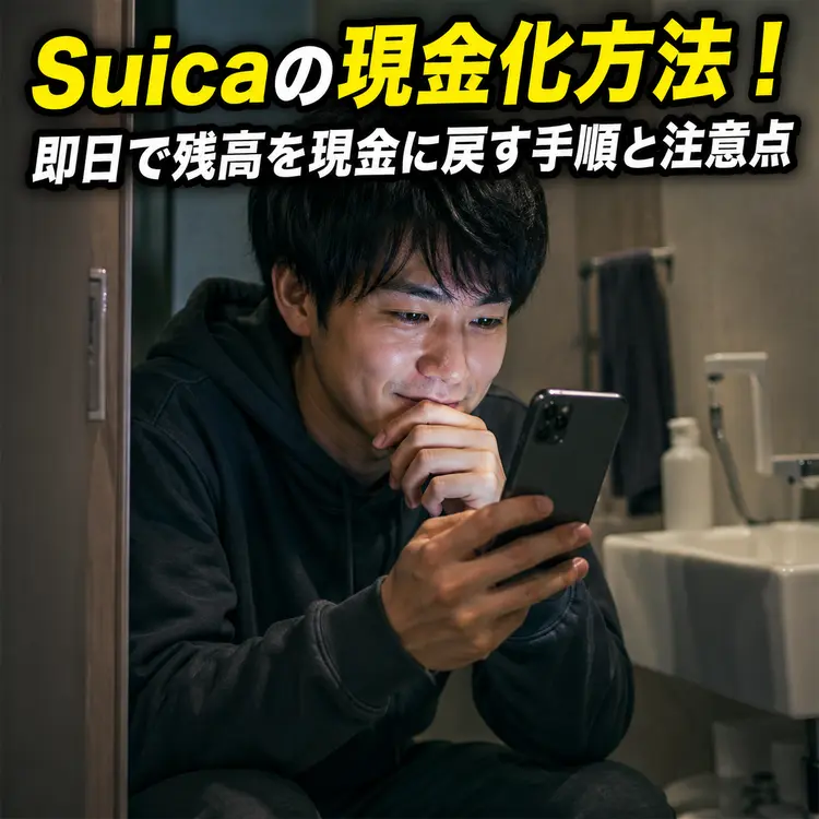 Suicaを現金化できてほくそ笑んでいる男性